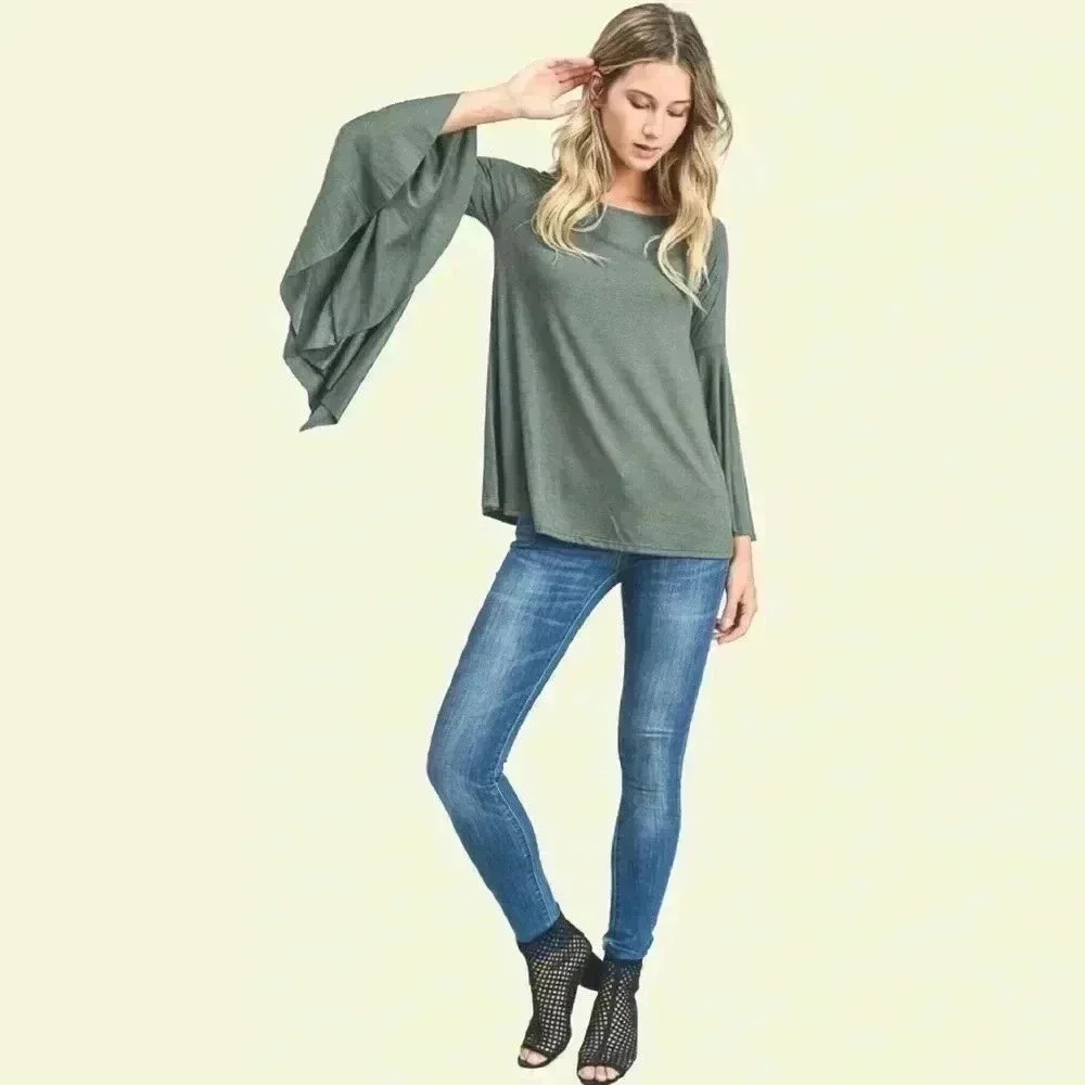 "Kai" LS Top w Dramatic Bell Sleeve